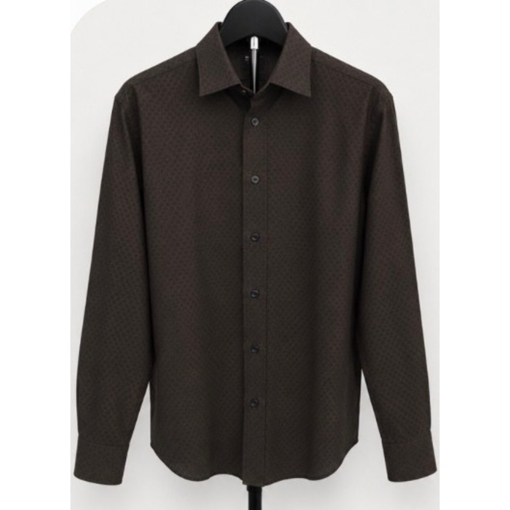 Hart Schaffner Marx Mens Brown Geometric Cotton Button Down Shirt Large L